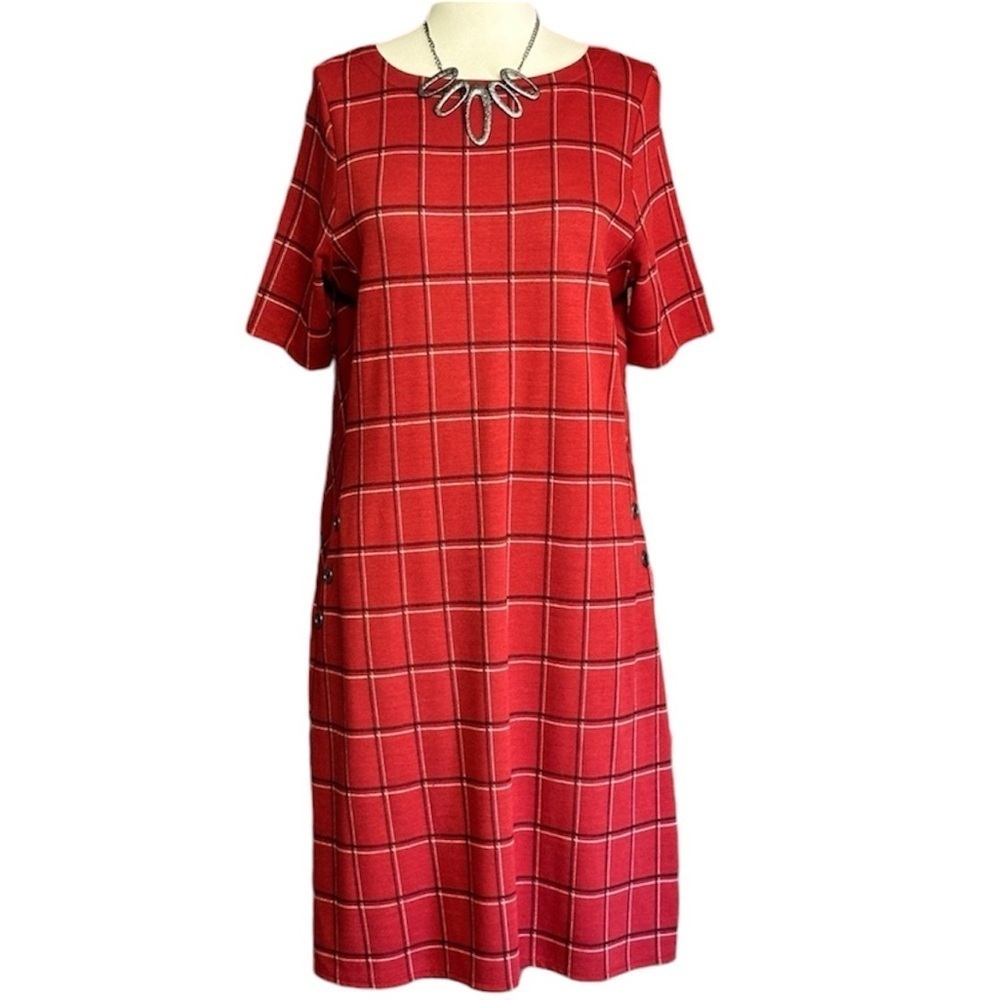 J. Jill Red Plaid Short Sleeved Dress M